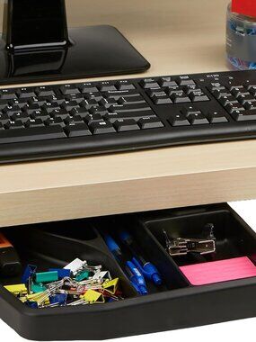 Mind Reader Under Desk Sliding Compartment Organizer, Black